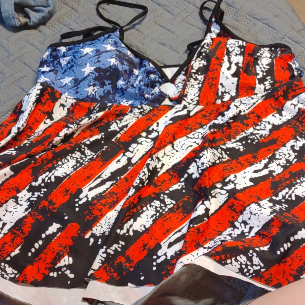 American flag bathing suit with short bottoms